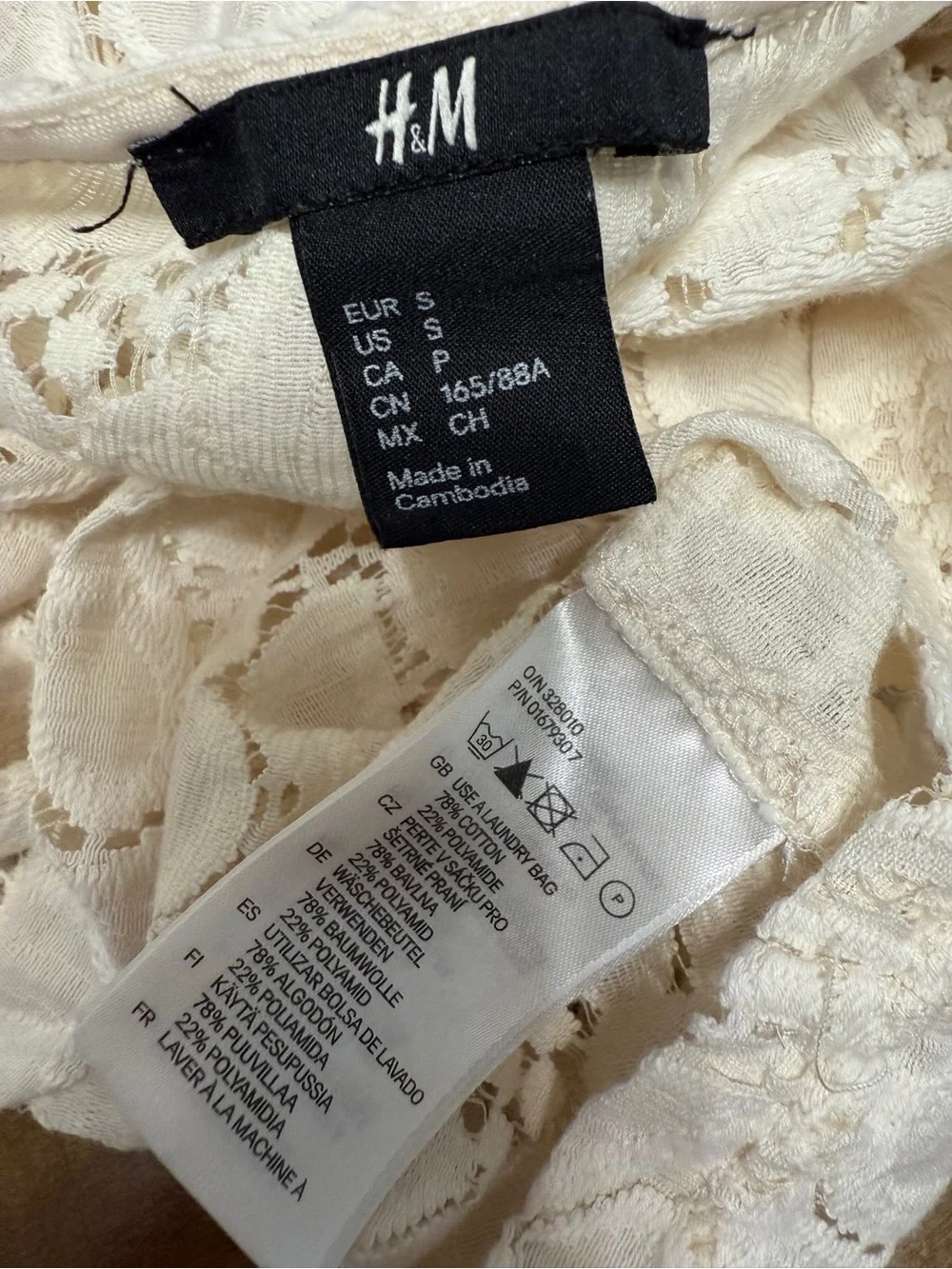 #19)  H&M Cream Floral Lace Scoop Neck Blouse